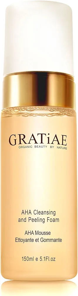 Gratiae organics, AHA Cleansing and Peeling Foam face wash, non-drying facial cleanser for sensitive, acne & allergy prone and all Skin Types, facial cleanser. 5.1 Fl. Oz