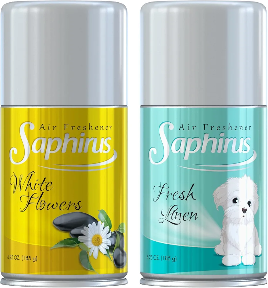 Home Spray Air Freshener Aerosol, Fragrance for Office, Car, Bathroom, Multiroom - White Flowers & Fresh Linen, 6.25 Oz (Pack of 2)