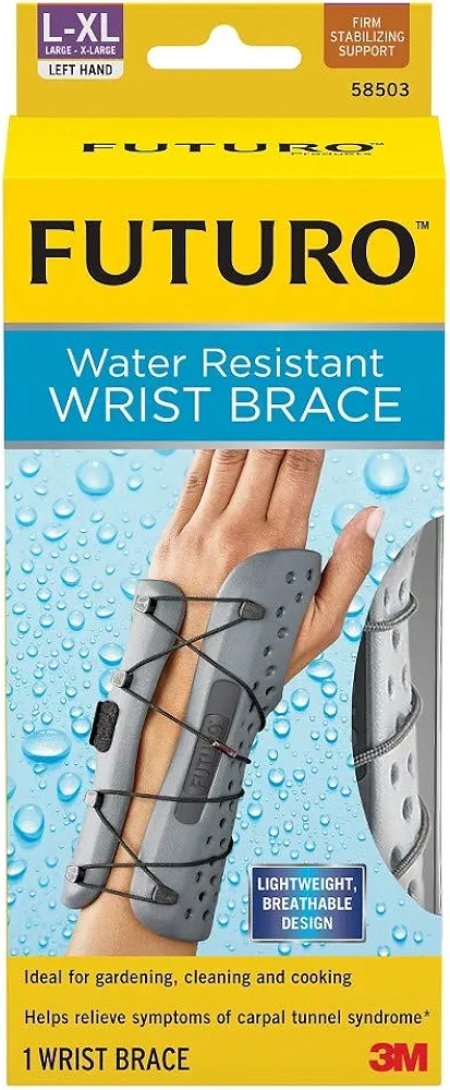 Futuro Water Resistant Wrist Brace, Firm Stabilizing Support, Left Hand, Large/X-Large