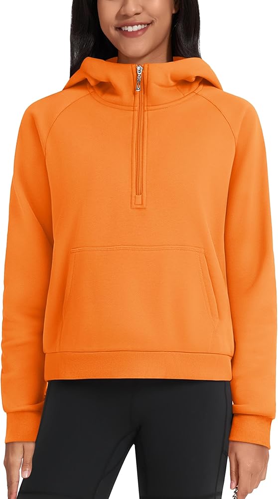 TACVASEN Women's Half Zip Hooded Sweatshirt Fleece Lined Cropped Top Long Sleeve Collar Pullover Hoodies with Pockets