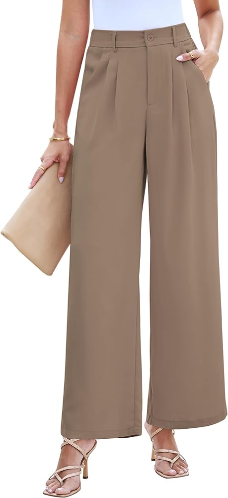 LookbookStore Wide Leg Dress Pants Woman High Waisted Business Casual Pleated Trousers Pants Loose Fit Elastic Waist