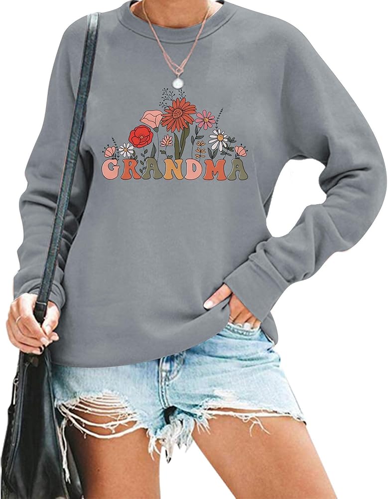 MAXIMGR Grandma Sweatshirt for Women Gigi Crewneck Sweatshirts Nana Sweatshirt Colorful Grandma Floral Graphic Pullover Tops