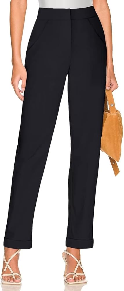 Hybrid & Company Women's High Waist Lightweight Solid Long Pants Elegant Office Trousers