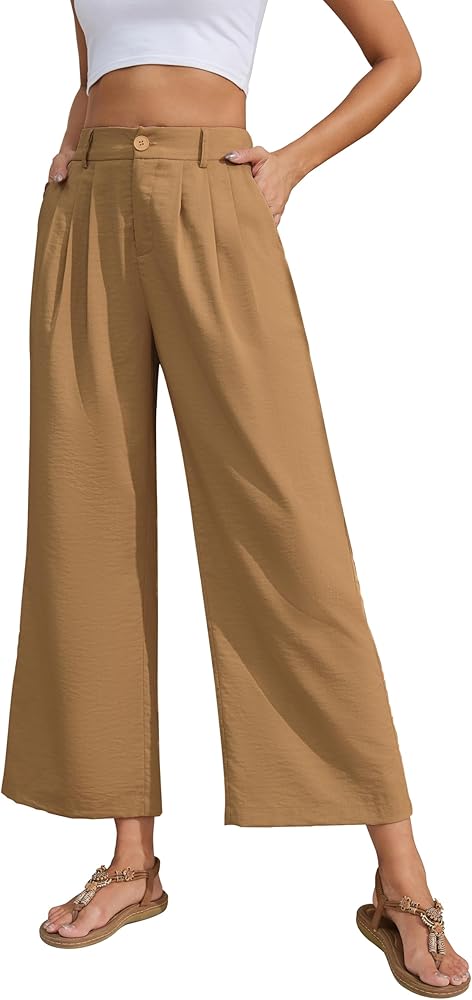 Linnet Pants for Women Elastic Waist Wide Leg Cropped Pants Trousers Loose Fit with Pockets