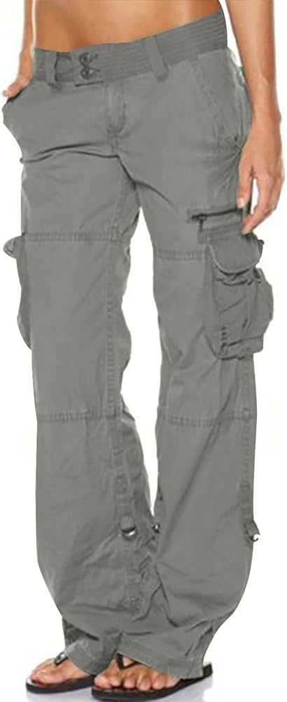 utcoco Women's Cotton Cargo Pants Casual Loose Multiple Pockets Low Waist Straight Leg Y2K Pants