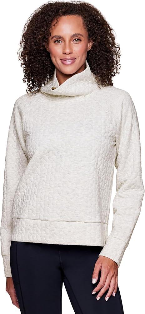 RBX Active Women's Ultra Soft Quilted Cowl Neck Pullover Sweatshirt