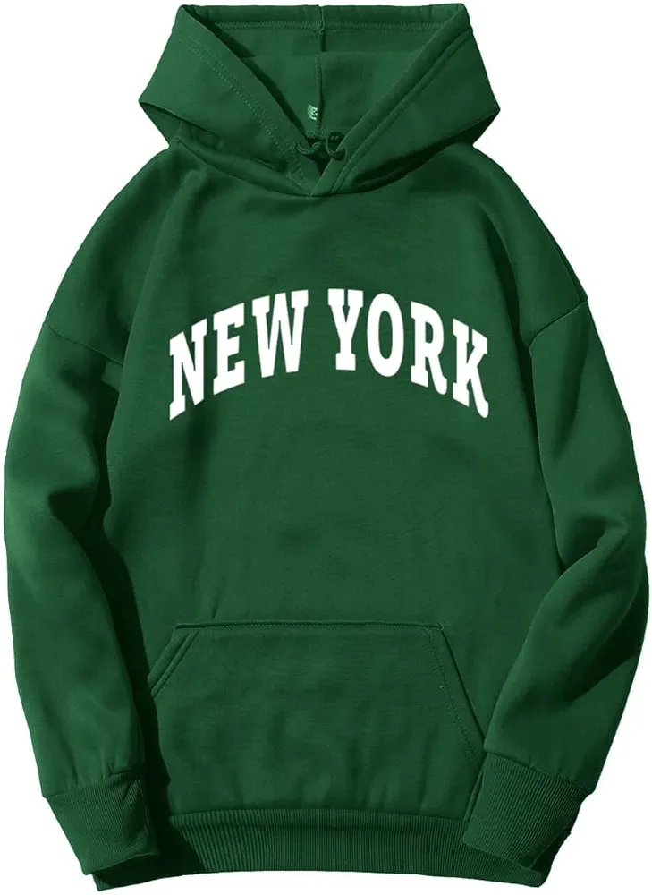 Women's Sweatshirt Sweatshirts Hoodies Letter Graphic Kangaroo Pocket Hoodie Warmth Beautiful Lovely Fashionable (Color : Green, Size : X-Large)