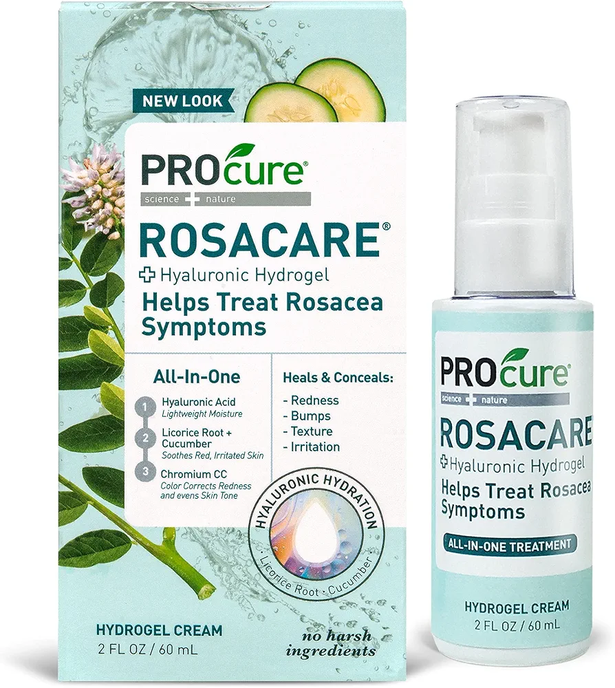 PROcure Rosacare Medicated Redness Reduction CC Face Cream, Hyaluronic Hydrogel for Rosacea Symptoms, 2 Ounce