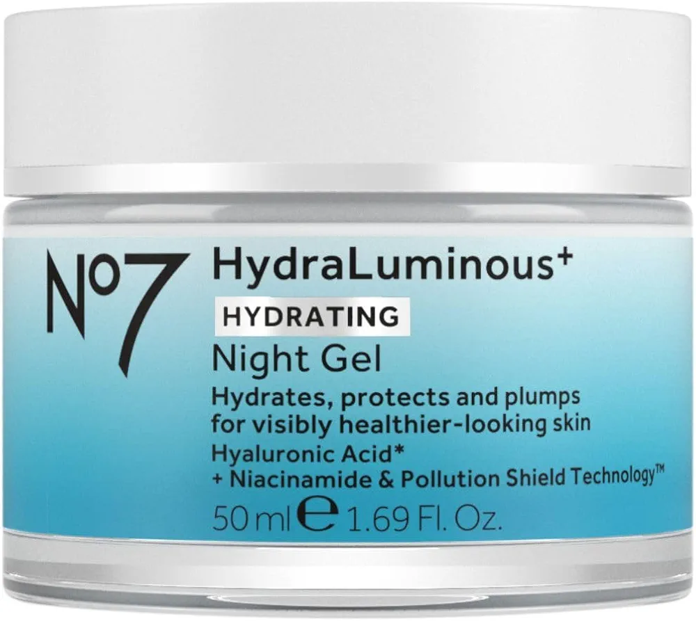 No7 HydraLuminous+ Hydrating Night Gel Moisturizer - Hyaluronic Acid and Vitamin B3 Niacinamide Face Moisturizer to Hydrate, Protect & Refresh Skin - Supports Skin Barrier Repair (1.69 Fl Oz)