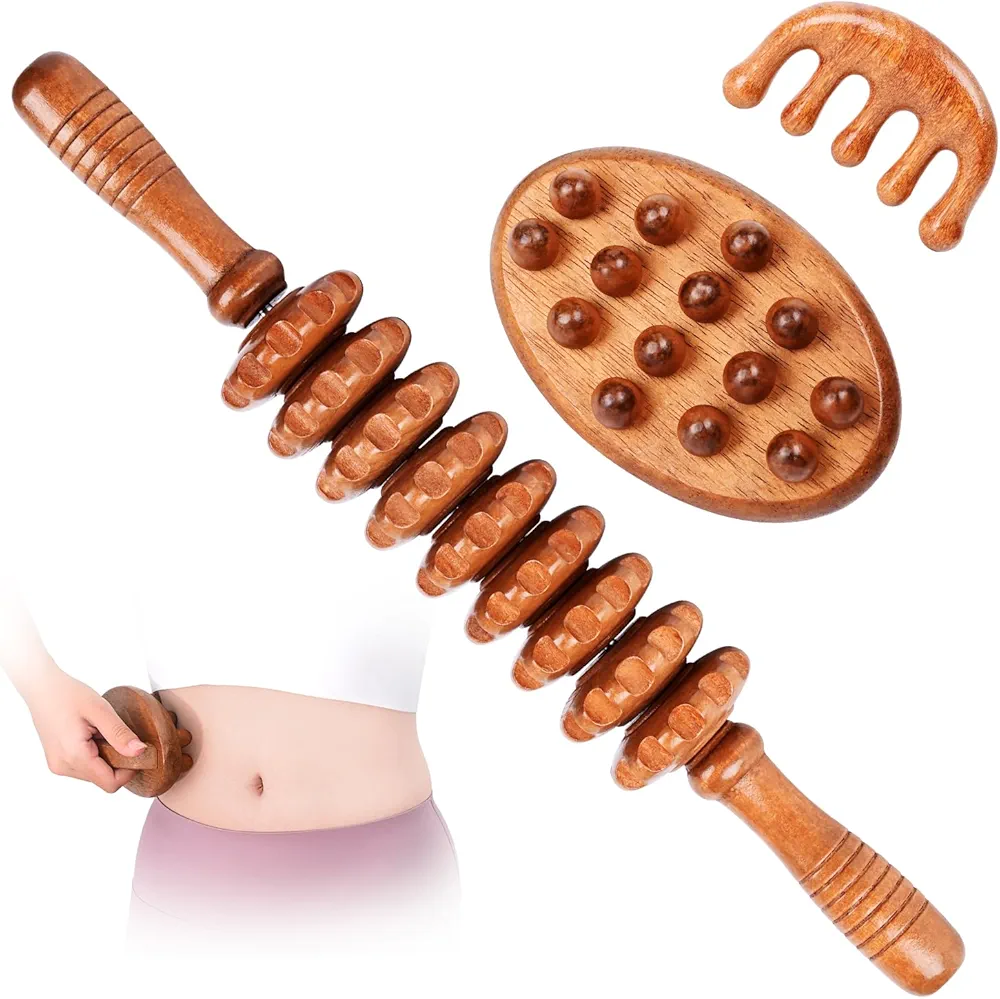 3-in-1 Wood Therapy Massage Tools Wooden Lymphatic Drainage Massager Maderoterapia Kit, Anti Cellulite Complete Body Sculpting Tools for Muscle Pain Relief, Body Contouring and Shaping