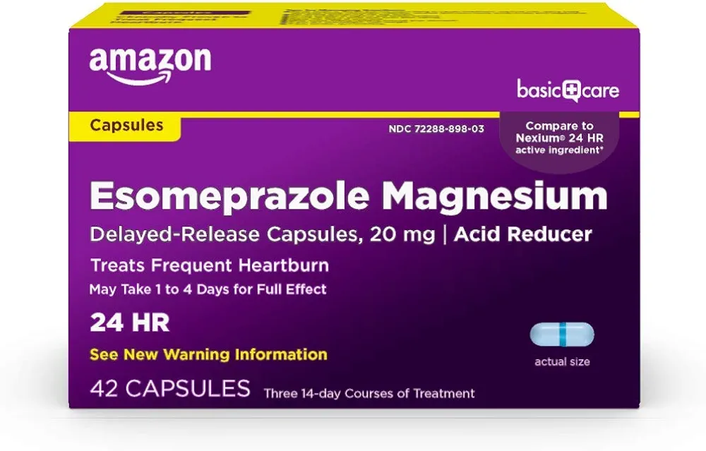 Amazon Basic Care Esomeprazole Magnesium Delayed Release Capsules, 20 mg, Acid Reducer, Heartburn Medicine, 42 Count