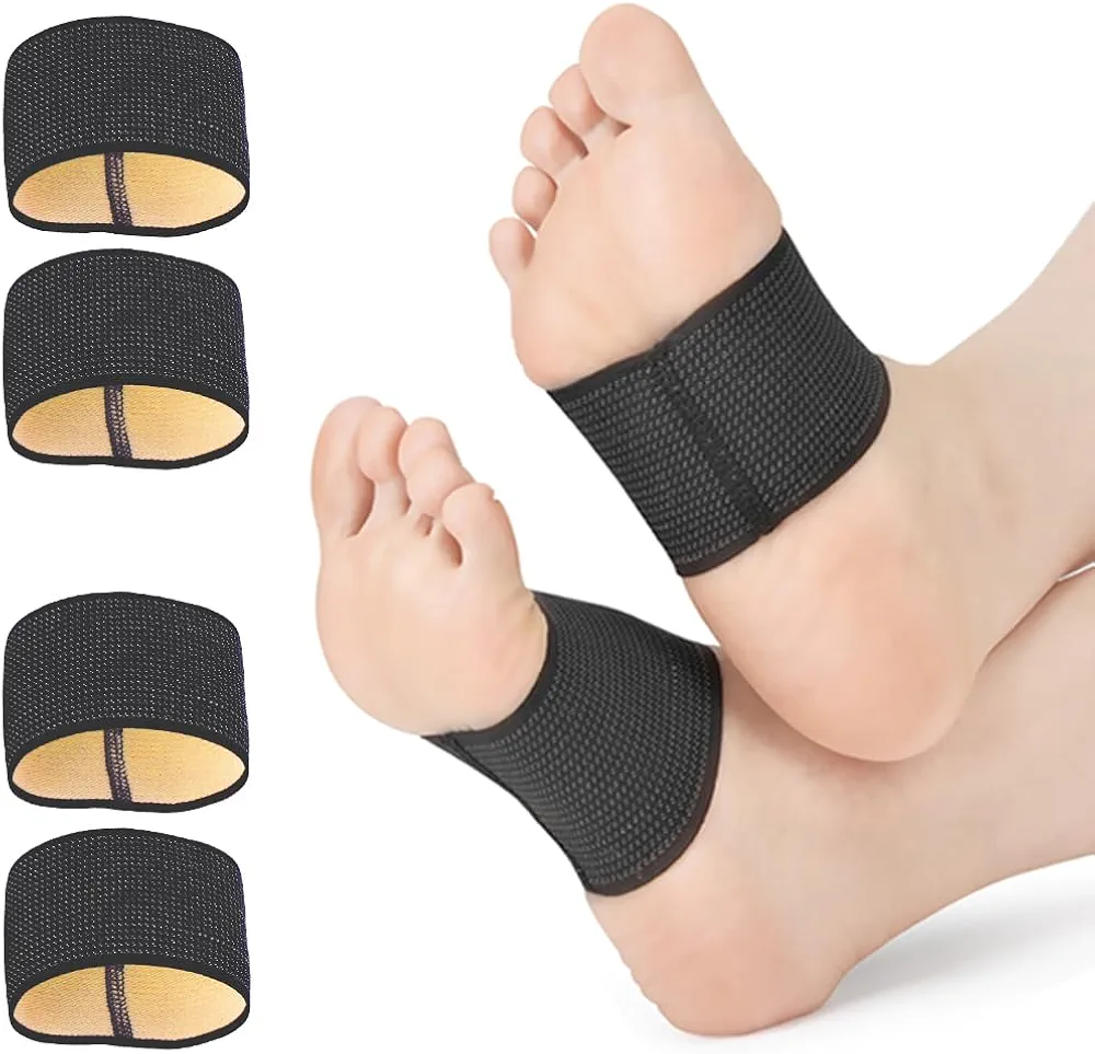 Copper Infused Compression Plantar Fasciitis Arch Support Sleeves for Flat Feet 【Updated Version】 Foot Pain Relief, Orthotic Braces Fallen Arches, Low/High Arch Pain Relief for Women & Men (4 pack, M 5-8.5 / W 5.5-9.5)