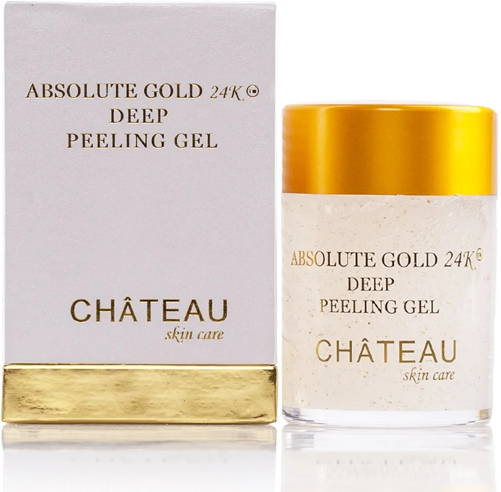 Absolute Gold 24K Deep Peeling Gel- 24 KARAT GOLD, PEARL POWDER and GINGER EXTRACT. Excellent for all skin types. 2.04 fl.oz-60 ml. Eliminates the dead skin cells and leaving skin glowing and radiant. (FRAGRANCE FREE, PARABEN FREE, PETROLEUM FREE).