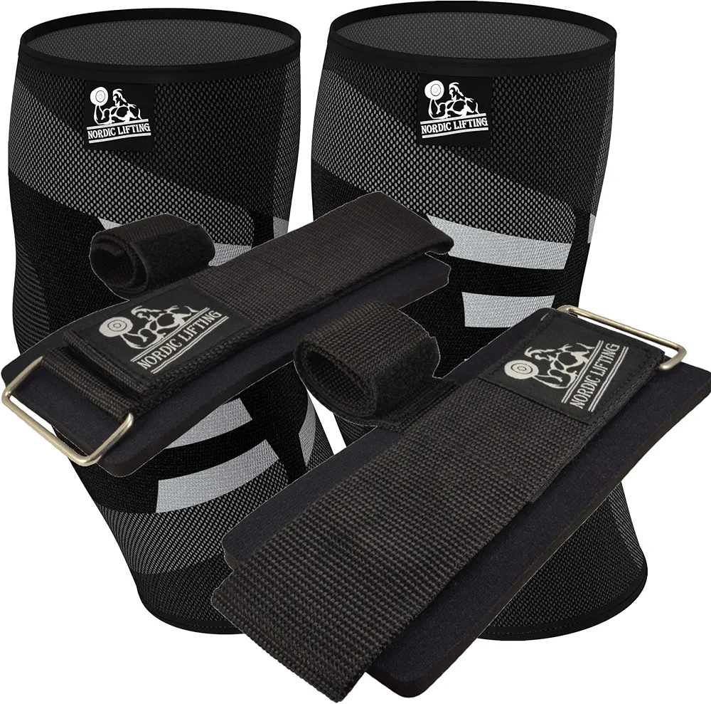 Nordic Lifting Elbow Compression Sleeves (1 Pair) Medium and StrapWrapz, Lifting Straps & Wrist Wraps Functionality in 1