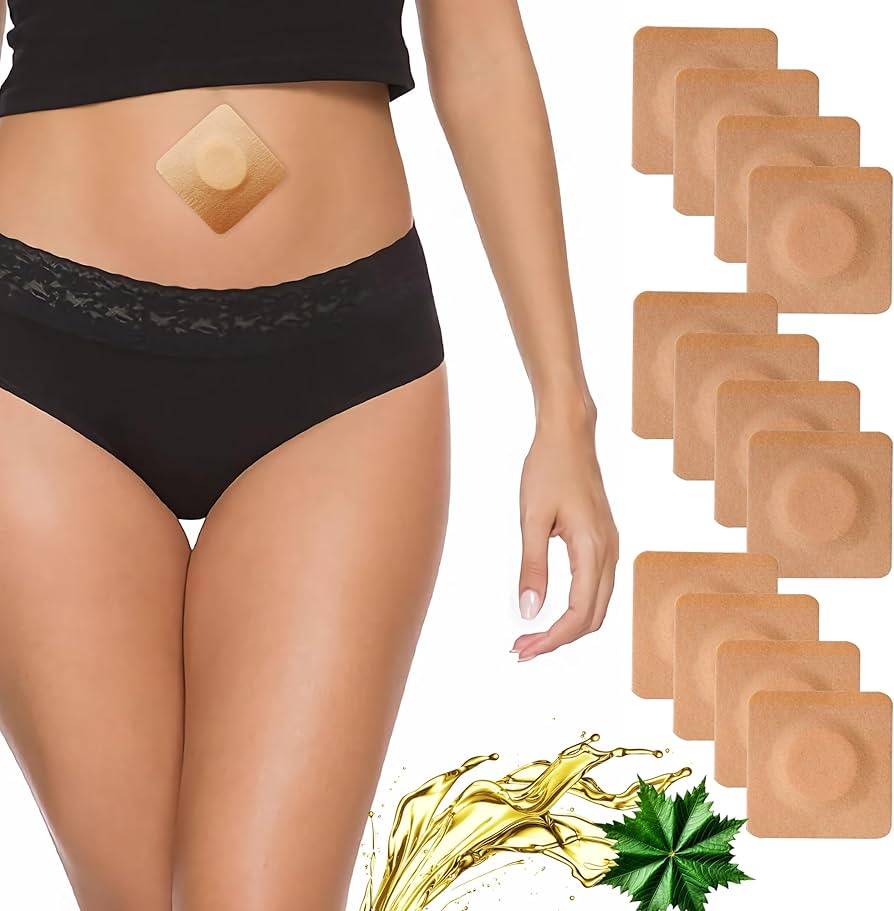 12Pcs Hypoallergenic Castor Oil Pack Wrap for Belly Button, 3.2 x 3.2 inches Disposable, Self-Adhesive, and Highly Absorbent Castor Oil Wraps Patch Pads - Skin Color