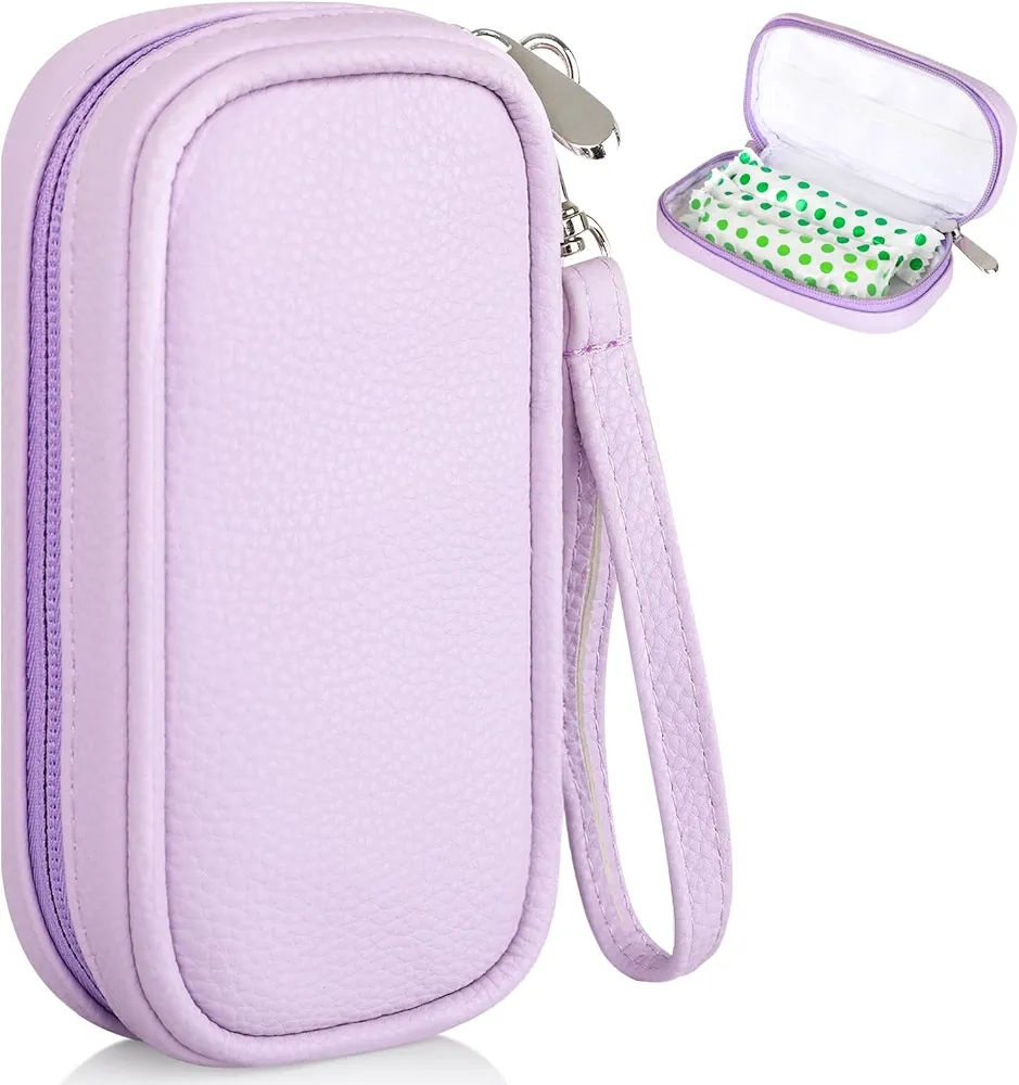 Tampon Holder for Purse, Portable Tampon Bag with Handle,Travel Pads Tampons Pouch, Pu Leather Small Tampon Organizer Case for Feminine Products, Waterproof Period Bags for Women Girls