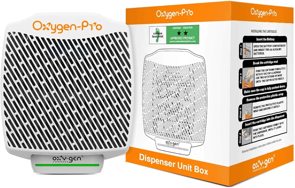 Oxygen-Pro - Fragrance Dispenser, Commercial Air Freshener and Deodorizer, Wall Mounted, Battery Operated Automatic Dispenser, Odor Eliminator and Fragrancing System (1 Pack)