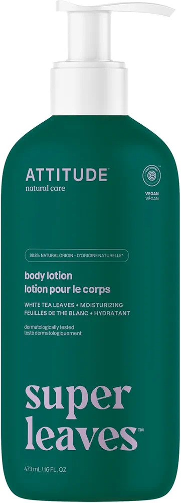 ATTITUDE Body Lotion, EWG Verified Moisturizer, Vegan Skin Care Products, Non-Greasy, Hydrating for Dry Skin, Cruelty Free, Moisturizing, White Tea Leaves, 16 Fl Oz