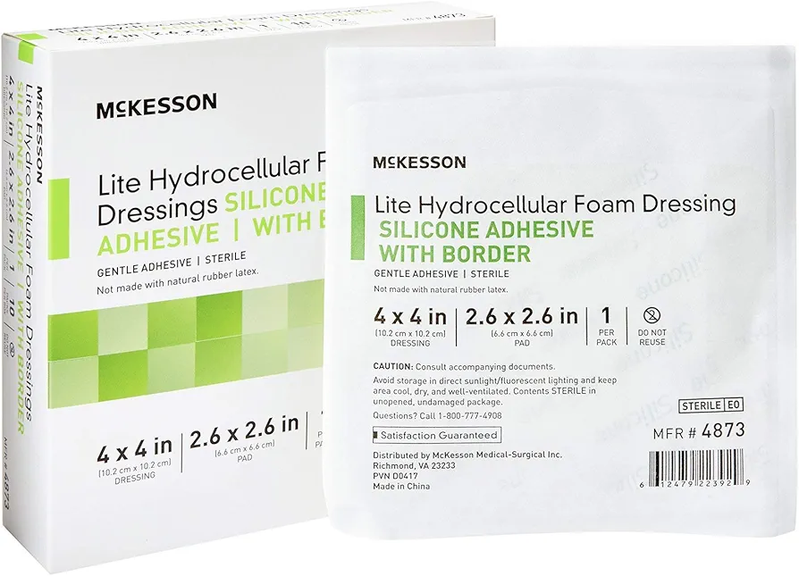 McKesson Lite Hydrocellular Foam Dressings, Sterile, Silicone Adhesive with Border, 4 in x 4 in, 10 Count, 20 Packs, 200 Total