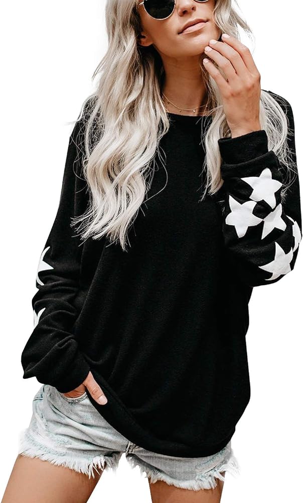 Blooming Jelly Womens Knit Pullover Sweaters Crewneck Long Sleeve Star Print Lightweight Cute Top