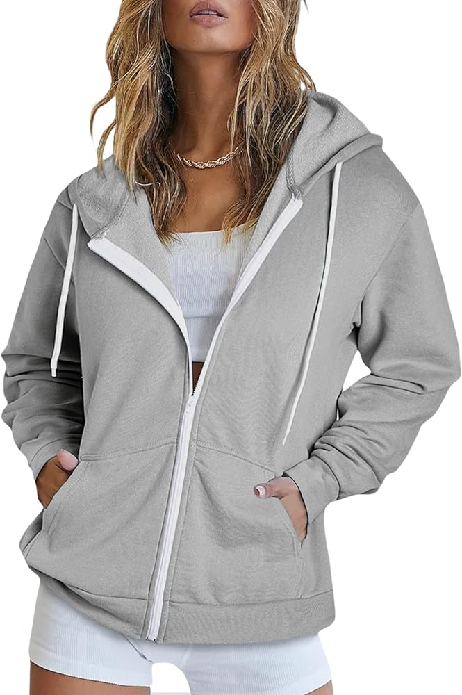 Dokotoo Women's Full Zip Up Hoodie Long Sleeve Hooded Sweatshirts Pockets Jacket Coat for Women