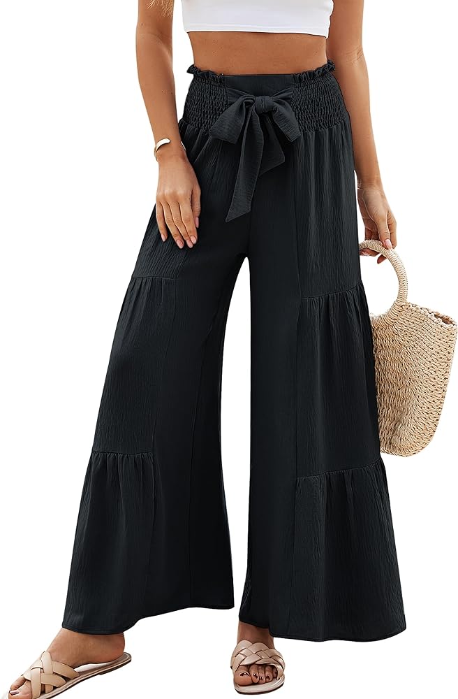 Blooming Jelly Women Linen Pants Summer Vacation Outfits Wide Leg High Waisted Pants Palazzo Flowy Pants Trouser 2024