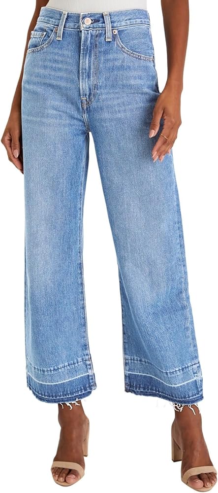 Astylish Womens High Waisted Cropped Jeans Wide Leg Stretchy Baggy Denim Pants