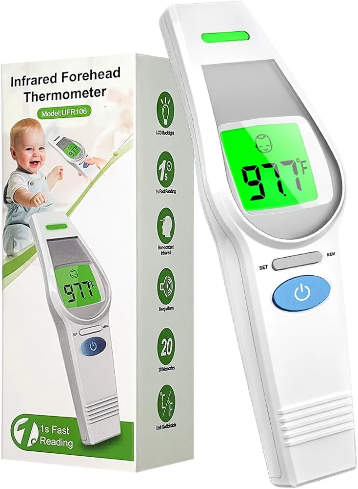 Forehead Thermometer for Kids and Adults, HealthTree No Touch Forehead Thermometer for Baby, 2 in 1 Digital Infrared Head Thermometer with Fever Alarm, Mute and Memory Functions