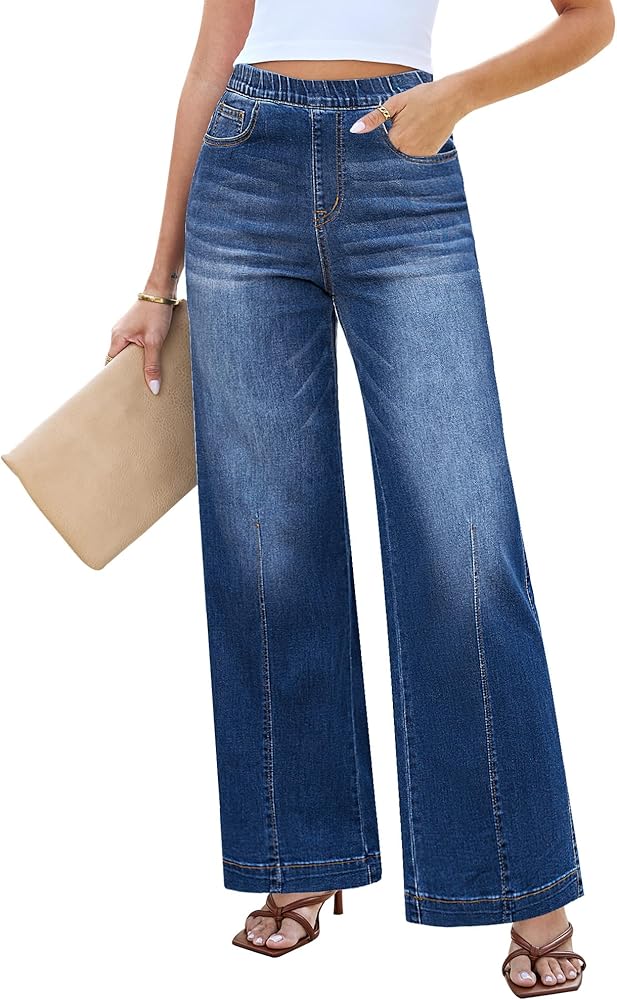 LookbookStore Wide Leg Jeans for Women Trendy High Waisted Trousers Stretchy Baggy Denim Pants