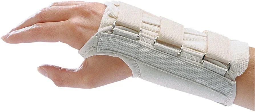 Rolyan D-Ring Right Wrist Brace, Size Medium Fits Wrists 6.75"-7.5", 7" Regular Length Support, Beige Brace with Straps and D-Ring Connectors to Secure and Stabilize Hands and Wrists