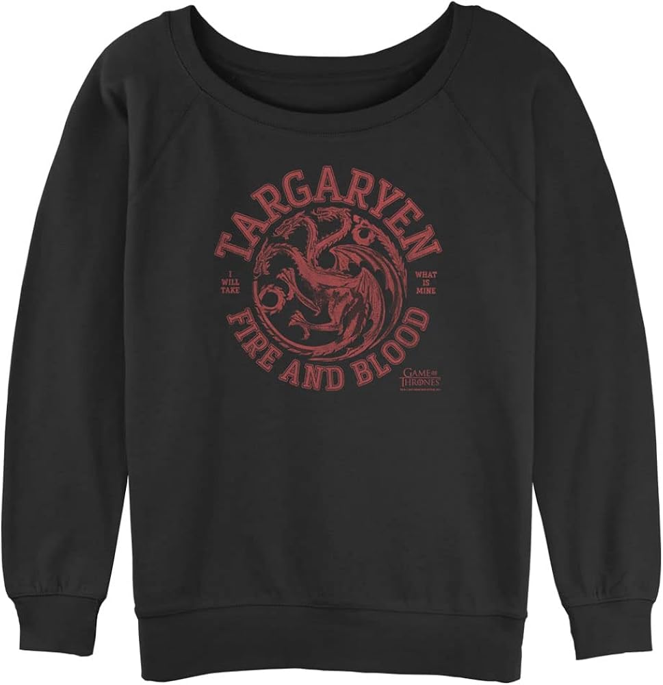 Warner Brothers Women's Game of Thrones Collegiate Targaryen Junior's Raglan Pullover with Coverstitch