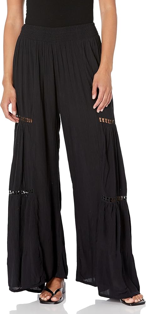 Angie Women's Wide Leg Pants with Lace Inserts