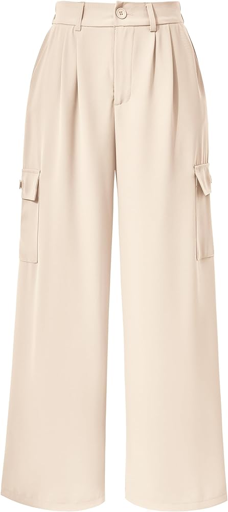 PRETTYGARDEN Women's Wide Leg Cargo Pants High Waist Business Casual Trousers Pant with Pockets