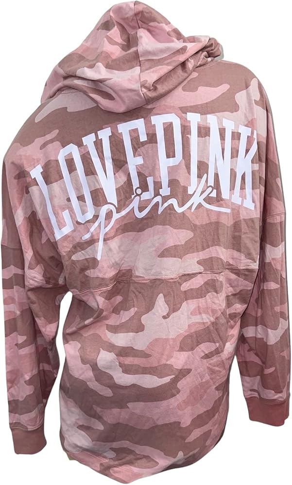 Victoria's Secret Pink Varsity Pullover Cotton Oversize Hoodie Tee Color Camo Pink Black Size Large New