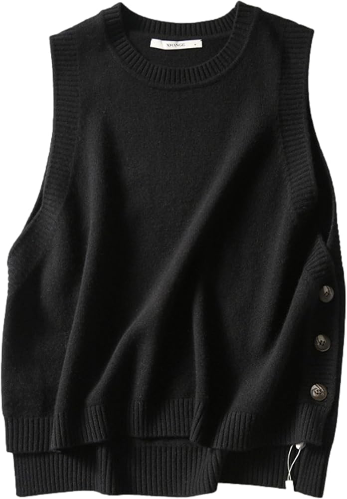 Mingzhu Womens Sleeveless Round Neck Pullover High Low Ribbed Knit Sweater Vest