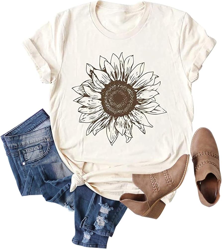 Chulianyouhuo Sunflower Graphic Shirt for Women Cute Flower Short Sleeve Ladies Tee Tops Teen Girls Casual T Shirt