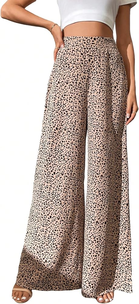 SOLY HUX Women's High Waist Print Wide Leg Pants Boho Loose Casual Long Palazzo Fit Pants Trousers