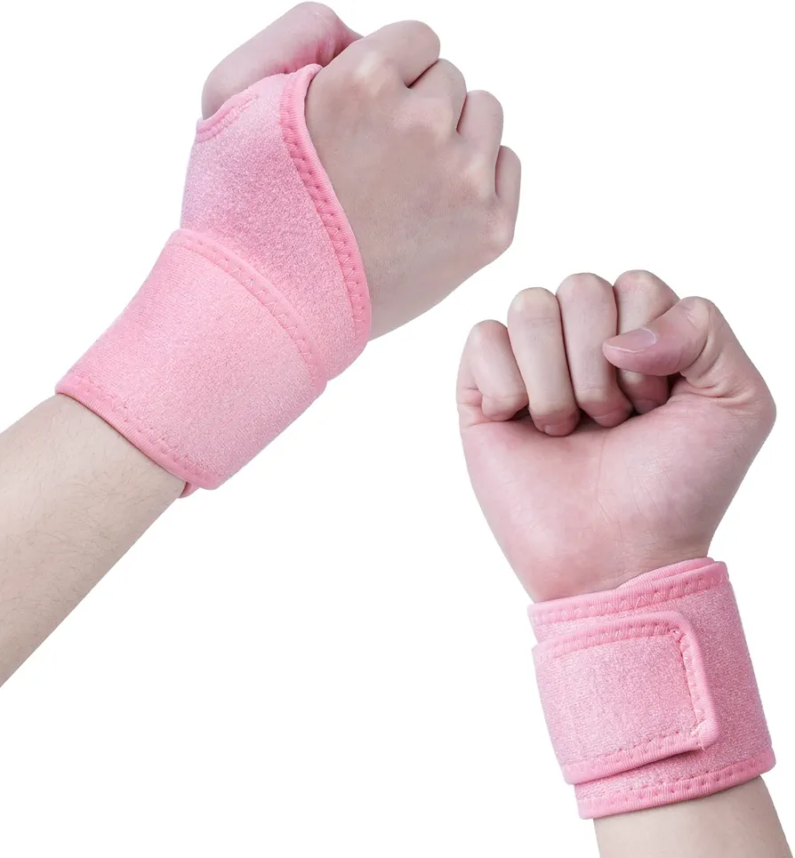 2 Pack Wrap Wrist Brace for Carpal Tunnel Relief, Adjustable Wrist Support Thumb Splint Brace Wrist Wraps for Men Women Sports Protecting, Joint Pain Relief, Left & Right Hand Brace (Pink)