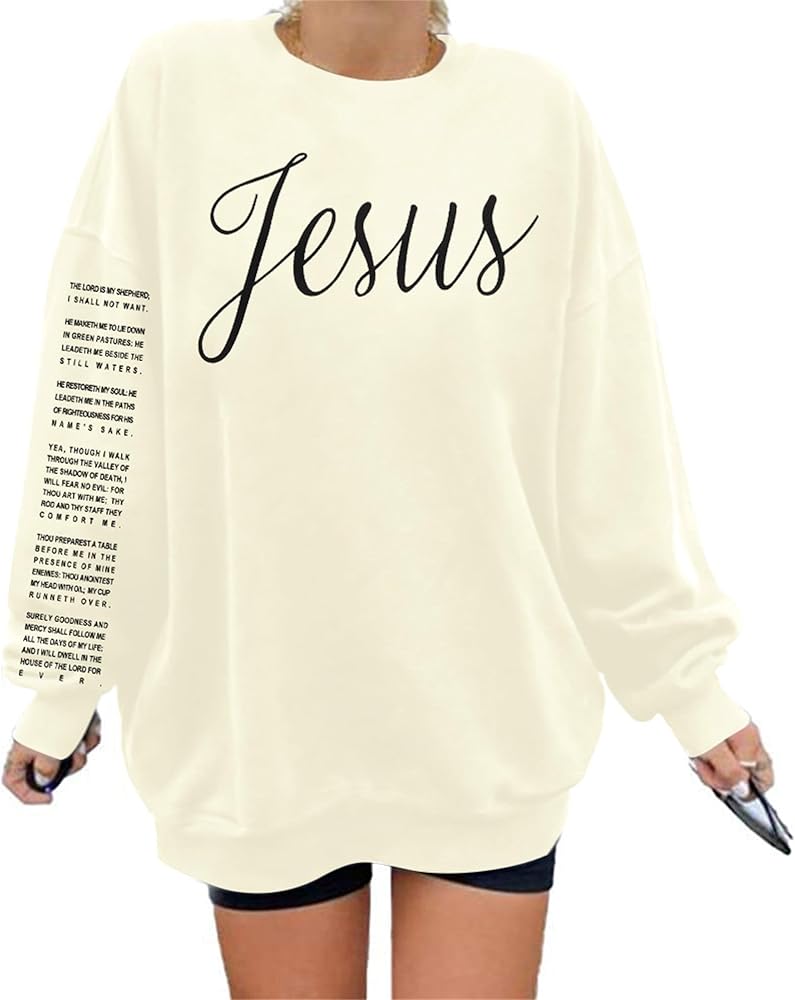 VILOVE Oversized Christian Sweatshirt Women Bible Verse Long Sleeve Shirt Faith Pullover Funny Religious Sweatshirt