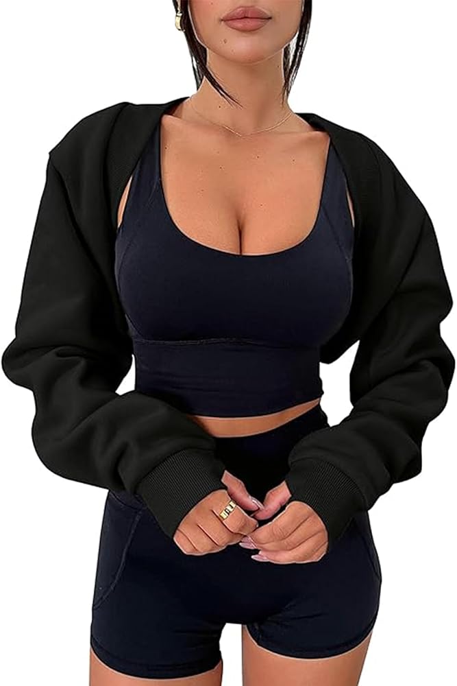 Women's Bolero Sweater Shrugs Y2K Open Front Workout Sweatshirt Long Sleeve Crop Tops