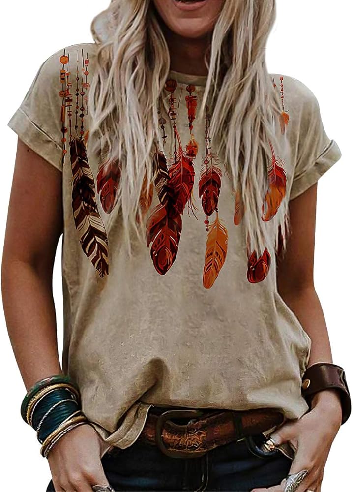 Women's Western Tribal Ethnic Shirt Aztec Print Casual V-Neck Tops Vintage Graphics Blouse Tunic