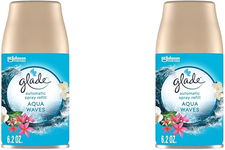 Glade Automatic Spray Refill, Air Freshener for Home and Bathroom, Aqua Waves, 6.2 Oz (Pack of 2)