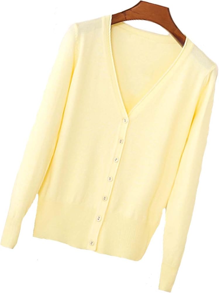 Womens V-Neck Button Down Long Sleeve Crew Neck Soft Classic Basic Knit Cardigan Sweater