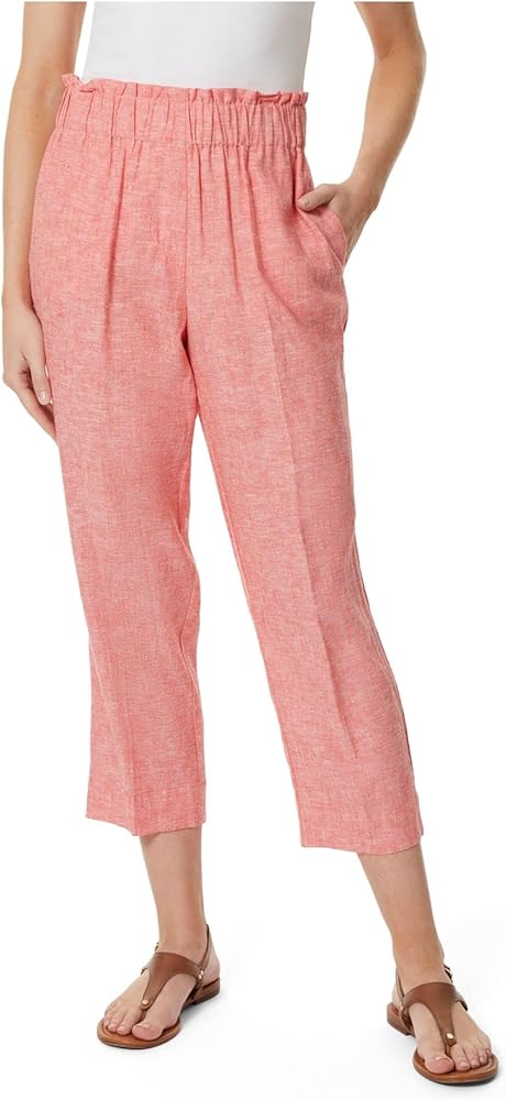 Jones New York Womens Linen Blend High Waisted Cropped Pants Pink XL