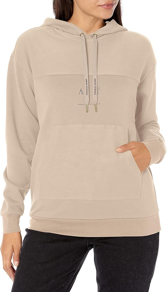 A | X ARMANI EXCHANGE Women's Split Logo Design Hooded Sweatshirt with Front Pocket, Noise, S