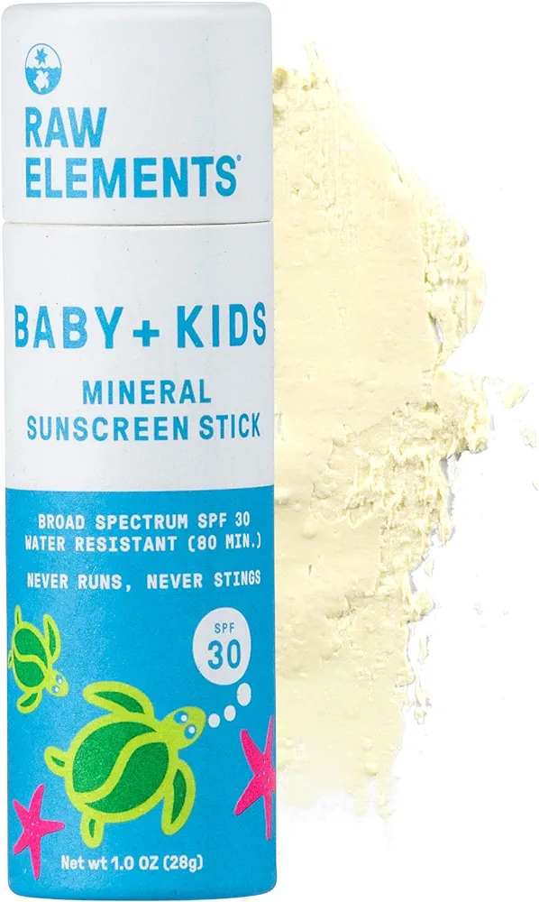 Raw Elements Baby & Kids SPF 30 Organic Sunscreen Stick, Non-Nano Zinc Oxide, Reef-Safe, Cruelty-Free, Gluten & Nut Free, Zero Waste Tube, Travel Sunblock 1.0 oz