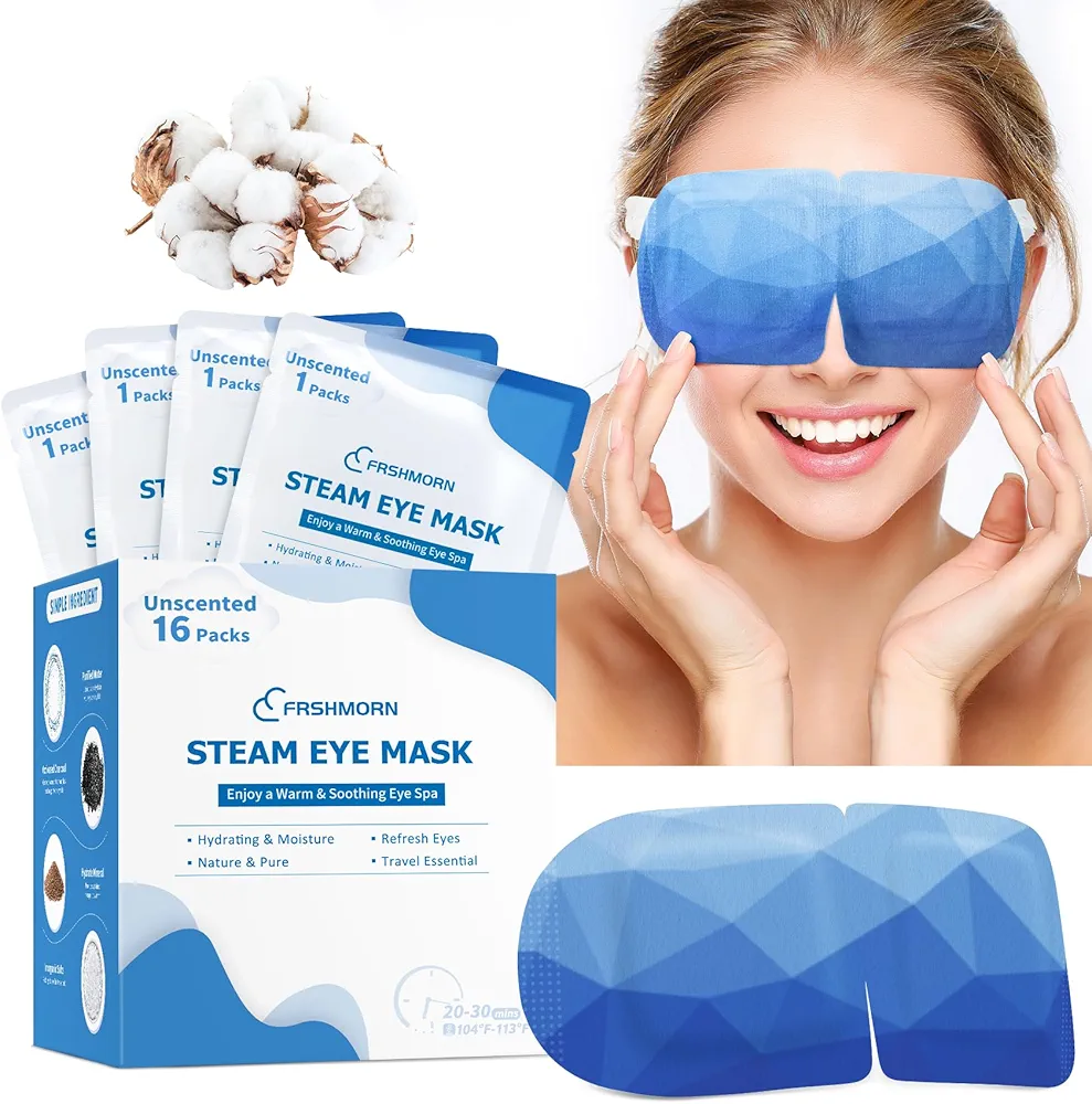 16 Packs Steam Eye Mask, Heated Eye Mask for Sleeping, Warm Compress for Eyes, Self Heating Disposal Eye Mask Comfortable Sleep Mask for Home, Office, Spa, Travel Essentials (Unscented)