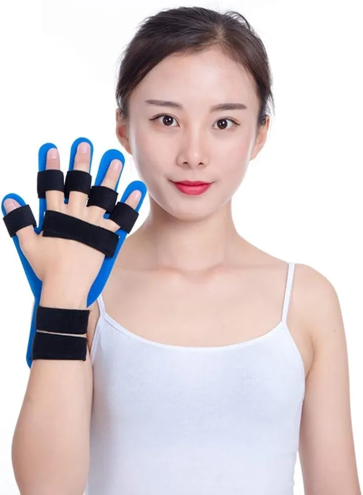 Finger training device Hand brace stroke Hand straightener splint for bent fingers hand splints for straightening fingers Resting hand splint Splint Finger Training Stroke Device (Blue Resting Hand Splint)