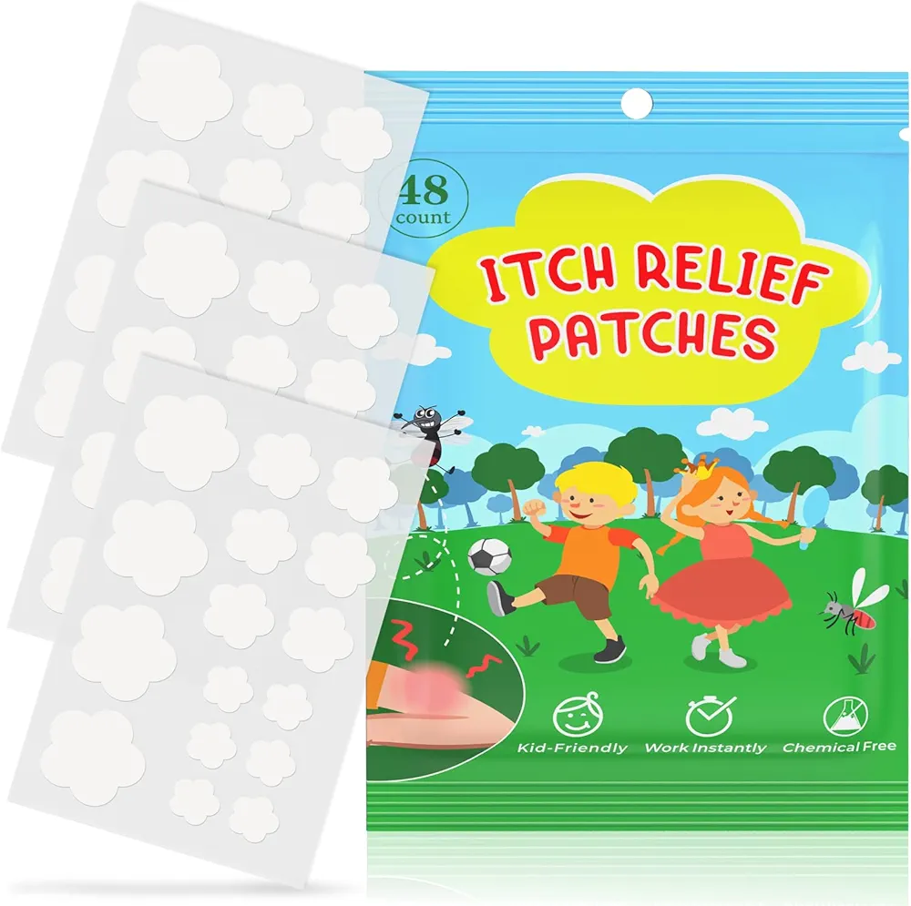 Kids' Itch Relief Patches - 48 Pcs, Fast Relief, Reduces Swelling, Prevents Scratching, Waterproof, 100% Child-Friendly, Essential for Summer Travel Camping and Hiking (Flower)