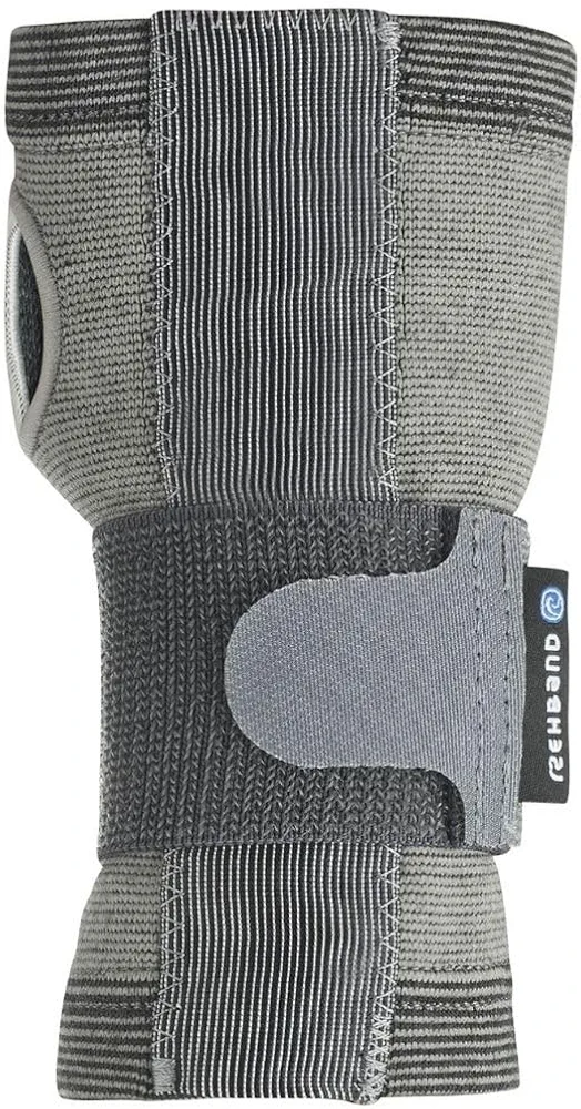 Rehband wrist brace with integrated rail, knitted wrist support for sports, work & daily life, unisex hand stabilization wrist supprt, Colour:Grey, Size:Medium